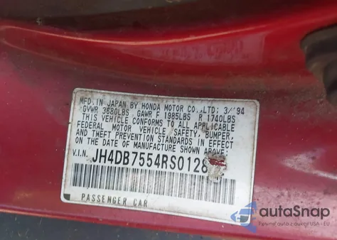 1994 Acura Integra Ls from USA, damaged, VIN JH4DB7554RS012872